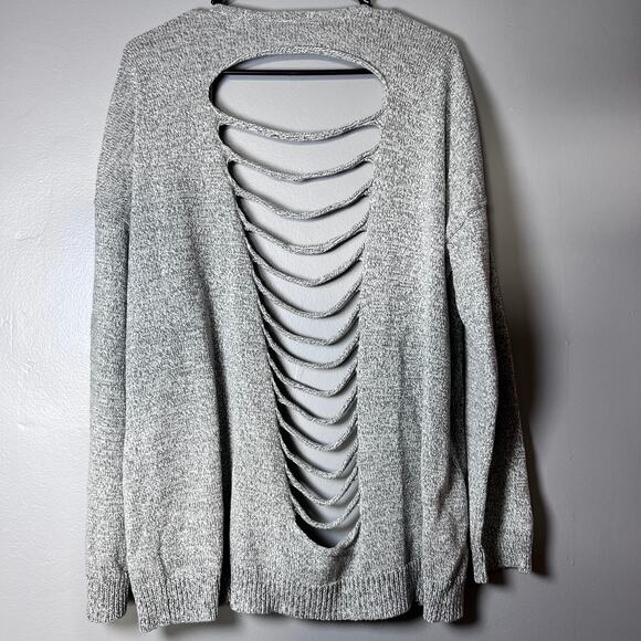 Express Open Front Cardigan Lg/XL Gray Cut Out Back Knit sweater Long Sleeve - Picture 4 of 8